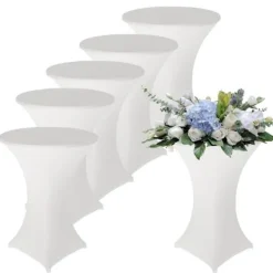 ECLshop Matbord>Set med 5 bordsduksöverdrag för höga barbord (Vit, 80×110cm)