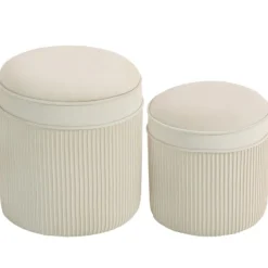 Northio Pallar>Set med 2 förvaringsfotpallar, rund sammet, krämfärgad, 36x36x41,5 cm