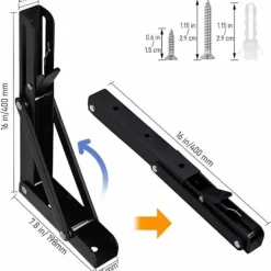 Balkongmöbler>Set med 2 hyllkonsoler 400mm, vikbart fäste, väggmonterat vikbart fäste i rostfritt stål, 80KG/176lbs lastkapacitet, DEBUNS