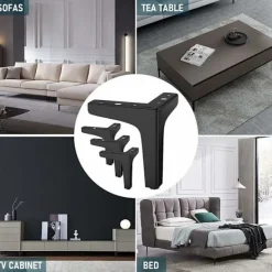 Småbord>Set med 4 möbelben belastar upp till 600 kg, 17 cm modern triangelformad metallbordsben, hårnålsben för skåp, soffa, svart ( cm) cm 15