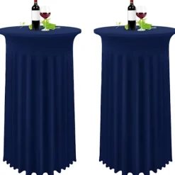 Matbord>Set med 2 mörkblå överdrag för höga bord, bordsduk för ståbord 80 x 110 cm, marinblå bordsduk med plisserad kjol_YF_YF