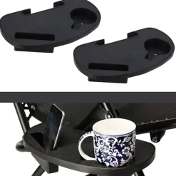 Balkongmöbler>Set med 2 sidobord, telefonbricka och mugghållare, lätt att fästa, lämplig för loungestolar, campingstolar, fiskestolar och mycket mer