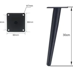 Småbord>Set med 4 Snedda Bordben - Snedda Koniska 30cm, Svart, Metalliska Skåpsben, Koniska Möbelben, Tysta Ersättningsben för Soffa, Bord och
