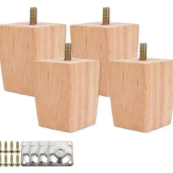 Sängar>Set med 4 sängben i trä med monteringsplattor och skruvar - 5 cm höjd-FA10-