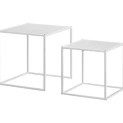 Northio Soffbord>Set med 2 soffbord, fyrkantiga sidobord, soffbord med stålstomme, soffbord i modern design, för vardagsrum, bärförmåga upp till 10 kg, vit