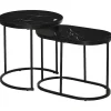 Northio Soffbord>Set Med 2 Soffbord Runt Ovalt Beställningsbord Soffbord Stapelbart Med Konstmarmorsida Upp Till 30 Kg Mdf-Stål Svart Ø50 X 50,5H Cm