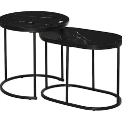 Northio Soffbord>Set Med 2 Soffbord Runt Ovalt Beställningsbord Soffbord Stapelbart Med Konstmarmorsida Upp Till 30 Kg Mdf-Stål Svart Ø50 X 50,5H Cm