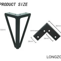 Soffbord>Set med 4 svarta metallbordsben - Utbytbara möbelben - för soffbord/TV/soffa/säng och andra möbelben - med skruvar.(15cm)