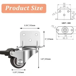 Småbord>Set med 4 svängbara hjul för möbler, inklusive 2 med 32 mm broms. Små möbelhjul - 360 graders rotation, 60 kg lastkapacitet, små svängbara hjul