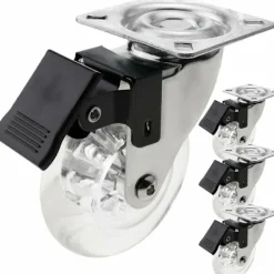 Balkongmöbler>Set med 4 svängbara hjul Industrihjul i polyuretan och transparent PVC med broms 75 mm