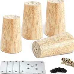 Småbord>Set med 4 trämöblerben, 8 cm ersättningsben för soffa, soffbordben, för säng, skåp, bänk, TV-bänk, skåp, med tillbehör (höger A