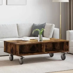 vidaXL Soffbord>Sido bord med hjul Rökt ek 90 x 50 x 30 cm Konstruerat trä