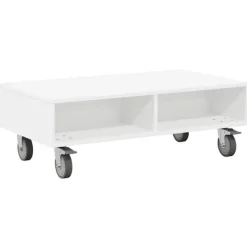 vidaXL Soffbord>Sido bord med hjul Vit 90 x 50 x 30 cm Konstruerat trä