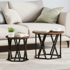 vidaXL Småbord>Sidobord 2 pcs Rökt ek Konstruerat trä och stål