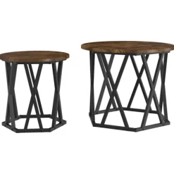 vidaXL Småbord>Sidobord 2 pcs Rökt ek Konstruerat trä och stål