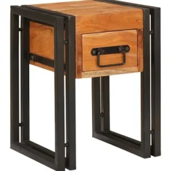 vidaXL Småbord>Sidobord Brun och svart 30 x 30 x 40 cm Massivt Akaciaträ