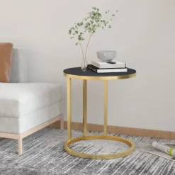 vidaXL Småbord>Sidobord guld och svart 45 cm härdat glas