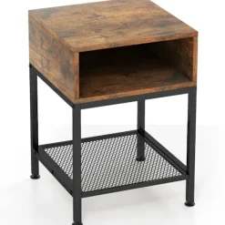 Northix Småbord>Sidobord med förvaringsfack och gallerhylla sängbord med metallram 40 x 40 x 57,5 ​​cm