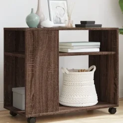 vidaXL Småbord>Sidobord med hjul brun ek 70x35x60 cm konstruerat trä