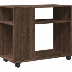 vidaXL Småbord>Sidobord med hjul brun ek 70x35x60 cm konstruerat trä