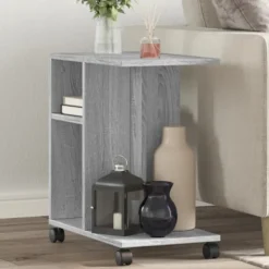 vidaXL Småbord>Sidobord med hjul grå sonoma 50x30x55 cm konstruerat trä