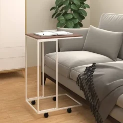 vidaXL Småbord>Sidobord med hjul vit 40x30x63,5 cm konstruerat trä