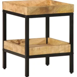vidaXL Småbord>Sidobord med hylla Brun 35 x 35 x 45 cm Massivt mangoträ
