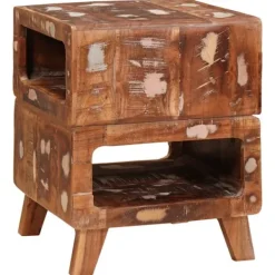 vidaXL Småbord>Sidobord med hylla Brun 40 x 40 x 49 cm Solid återvunnen trä