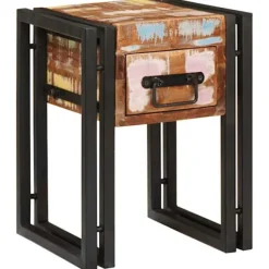 vidaXL Småbord>Sidobord med låda 30 x 30 x 40 cm Solid återvunnen trä