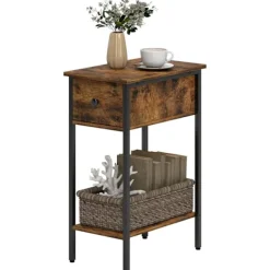 Northio Småbord>Sidobord med låda och öppen hylla, Rustikbrun