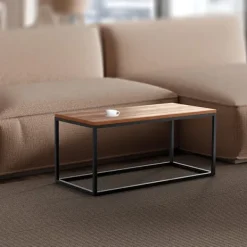 BellaFurn Soffbord>Sidobord, soffbord - Robust design - Solid Oak & Matte Black Metal | Storlek: 100x45x50 cm