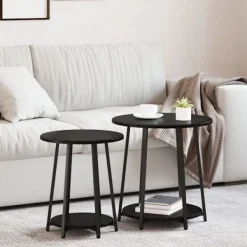 vidaXL Småbord>Sidobordsset med hylla 2 pcs Svart Ek