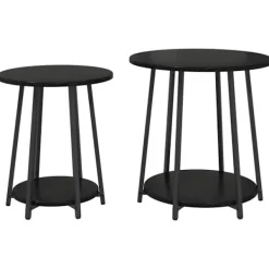 vidaXL Småbord>Sidobordsset med hylla 2 pcs Svart Ek