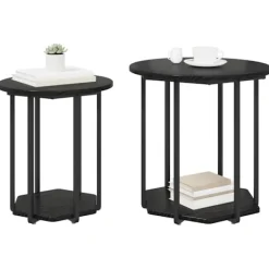 vidaXL Småbord>Sidobordsset med hylla 2 pcs Svart Ek