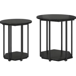 vidaXL Småbord>Sidobordsset med hylla 2 pcs Svart Ek