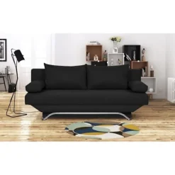 Soffor>3-sits konvertibel bänk med förvaringslåda - Svart tyg - L187 x D 91 x H 82 cm - TEIJO