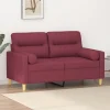 vidaXL Soffor>2-sits soffa med prydnadskuddar vinröd 120 cm tyg