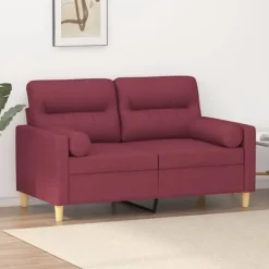 vidaXL Soffor>2-sits soffa med prydnadskuddar vinröd 120 cm tyg