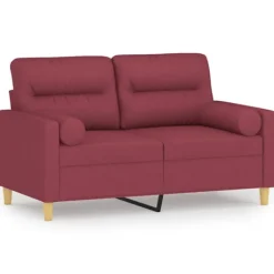 vidaXL Soffor>2-sits soffa med prydnadskuddar vinröd 120 cm tyg