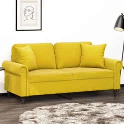 vidaXL Soffor>2-sitssoffa med prydnadskuddar gul 140 cm sammet