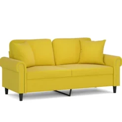 vidaXL Soffor>2-sitssoffa med prydnadskuddar gul 140 cm sammet