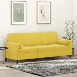 vidaXL Soffor>3-sitssoffa med prydnadskuddar gul 180 cm sammet