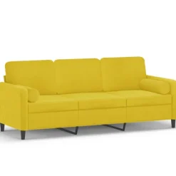 vidaXL Soffor>3-sitssoffa med prydnadskuddar gul 180 cm sammet
