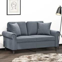 vidaXL Soffor>2-sitssoffa med prydnadskuddar mörkgrå 120 cm sammet