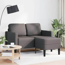 vidaXL Soffor>2-sitssoffa med schäslong L-formad grå 125 cm konstläder