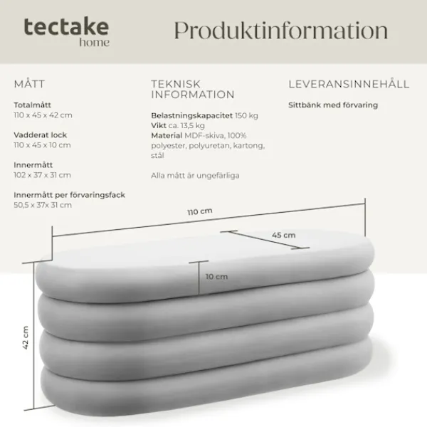 tectake Kistor & Koffertar>Sittbänk med generöst förvaringsutrymme Altu