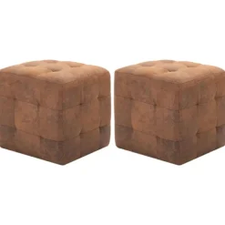 vidaXL Sittpuffar>Sittpuff 2 st brun 30x30x30 cm konstmocka