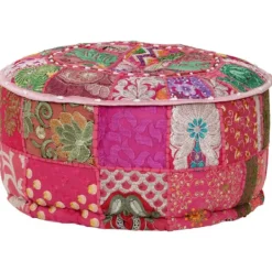 vidaXL Sittpuffar>Sittpuff med lappmönster rund bomull handgjord 40x20 cm rosa