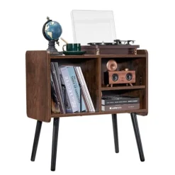 Sideboards>Skivspelare Stativ - Duoku - Rymmer upp till 100 album - med justerbar höjd, för vardagsrum och sovrum - Brun