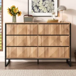 Byråer>Skänk i svart och naturfärgat trä med metallben | Byrå med upphöjda dörrar | Förvaringsmöbel